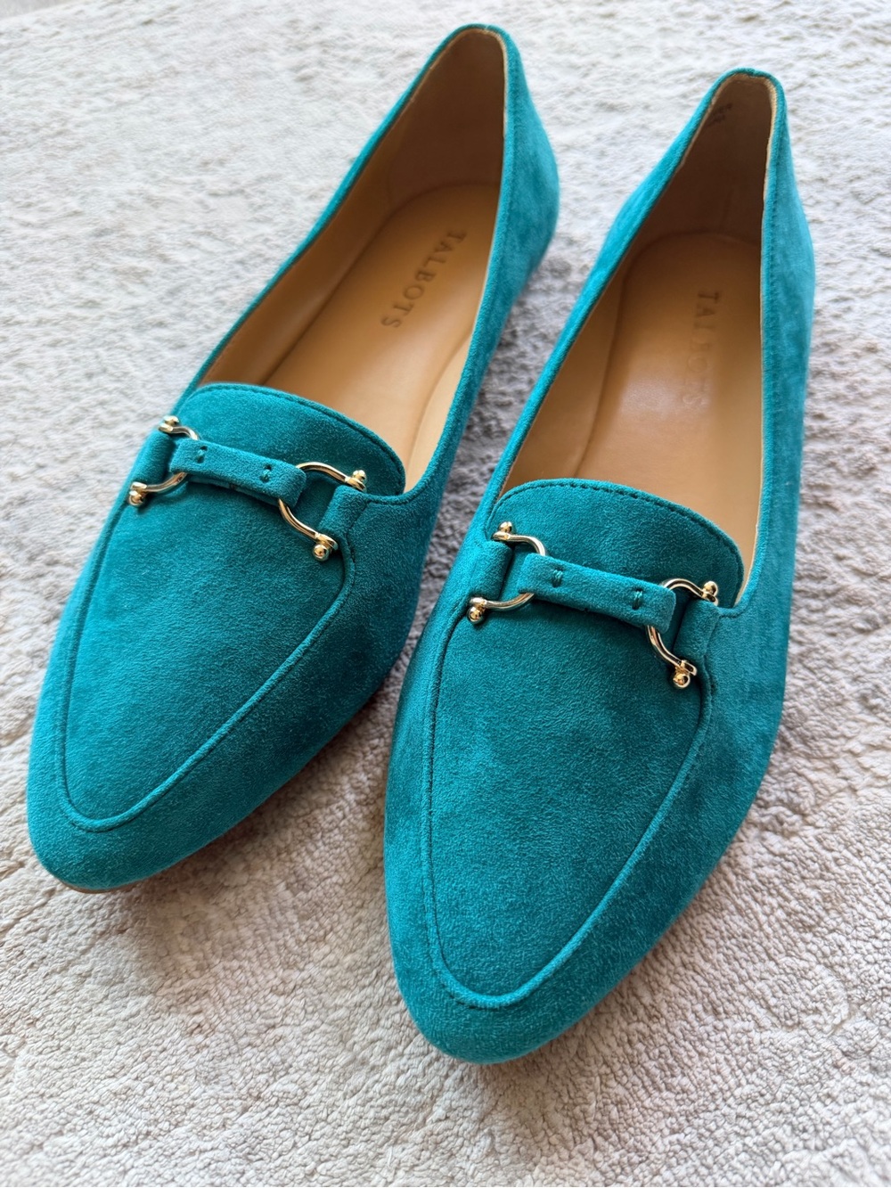 NWOB Talbots Teal Suede Pointed Toe Bit Loafers 7M